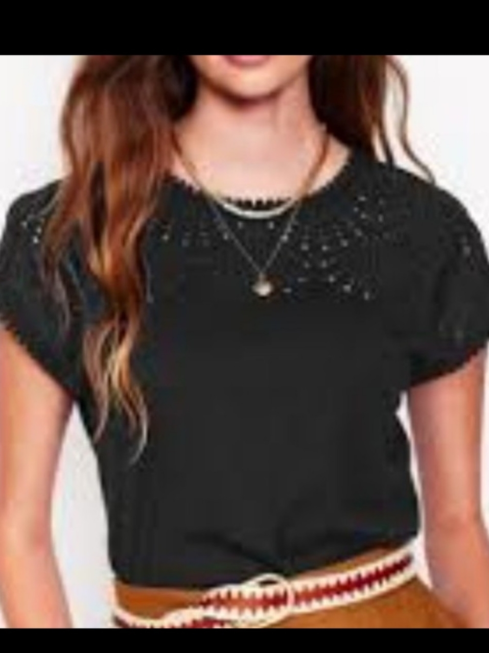 Boden Willow Black Eyelet Short Sleeve Top Size 10 Like New